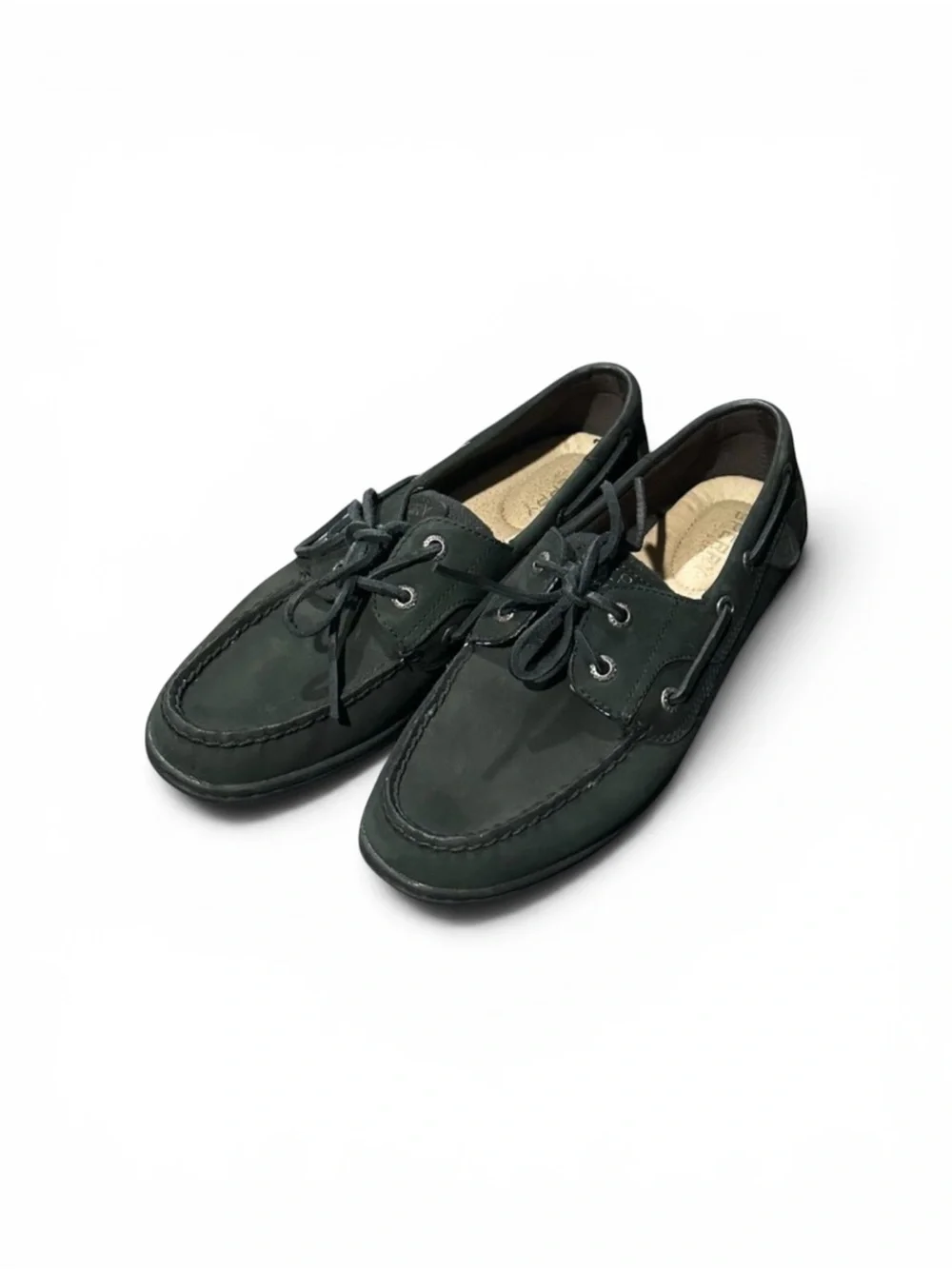 Sperry Black Leather Lace-Up Boat Sneakers